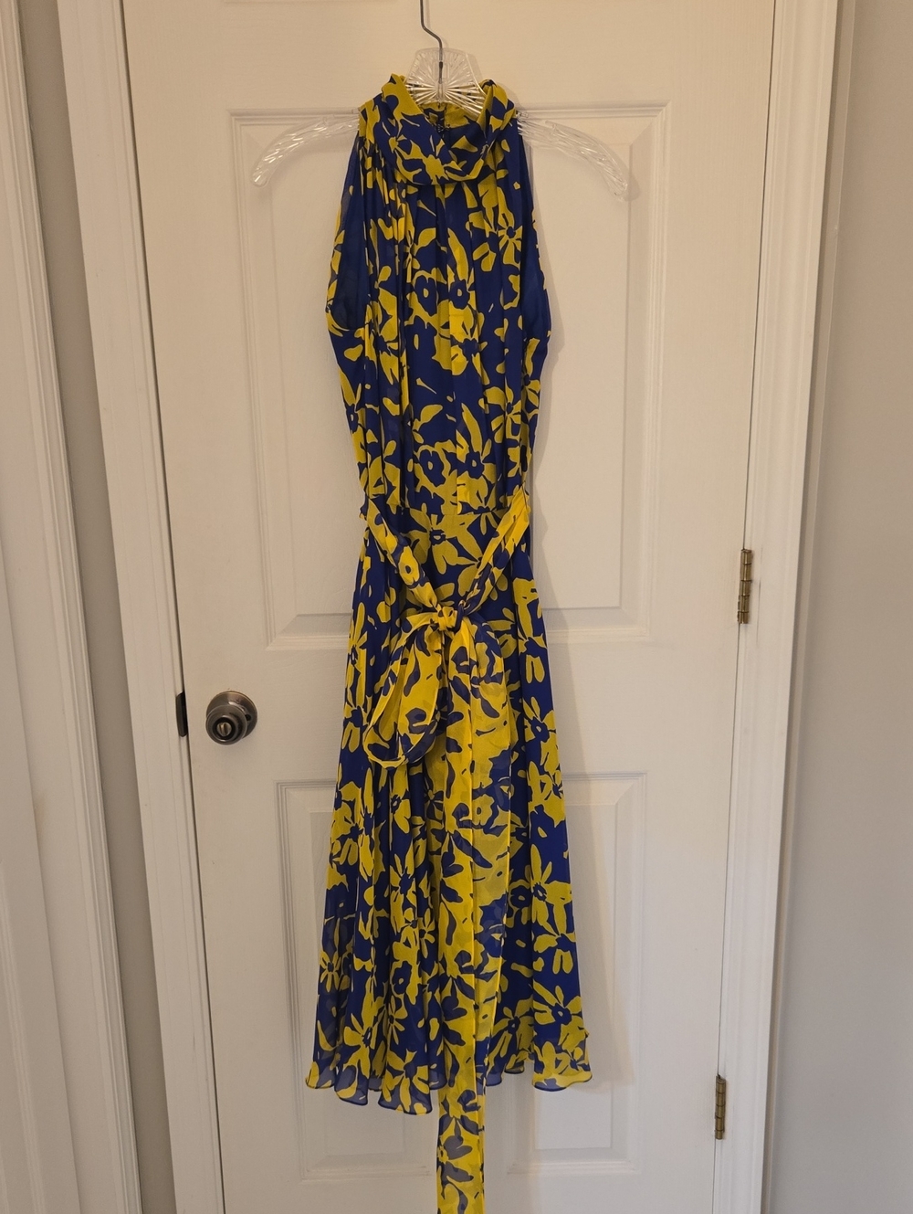 Carolina Herrera Blue and Yellow Floral Halter Maxi Dress